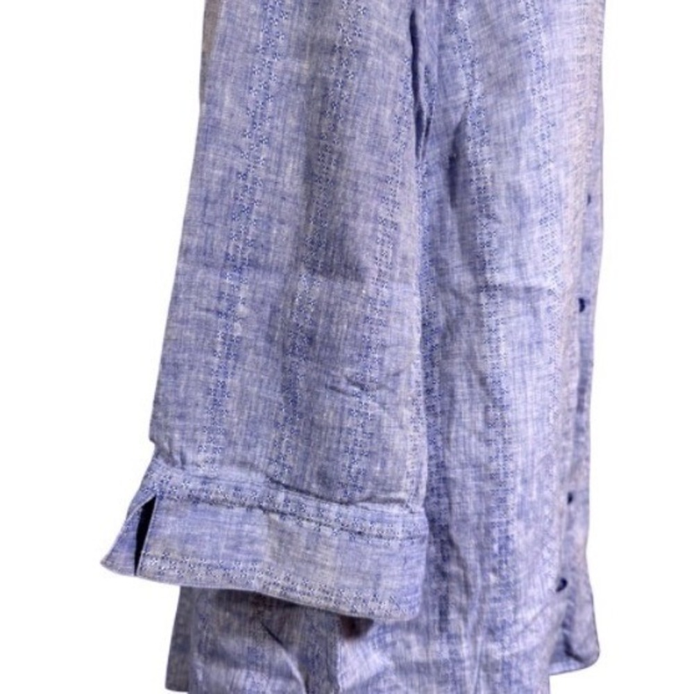 Chico's No Iron Size 3 (16/18) Blue White Textured Woven Tunic Shirt Button - Picture 4 of 10